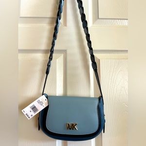 Michael Kors Jolene Muli Blue Leather Small Saddle Messenger NWT